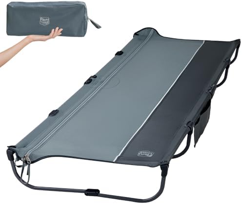 TIMBER RIDGE 20-Second Quick Set-Up Camping Cot, Lightweight Aluminum Folding Cot with Zipper Closure, Portable Carry Bag Included for Camping, Travel and Outdoors, Support up to 225lbs, Grey by TIMBERRIDGE