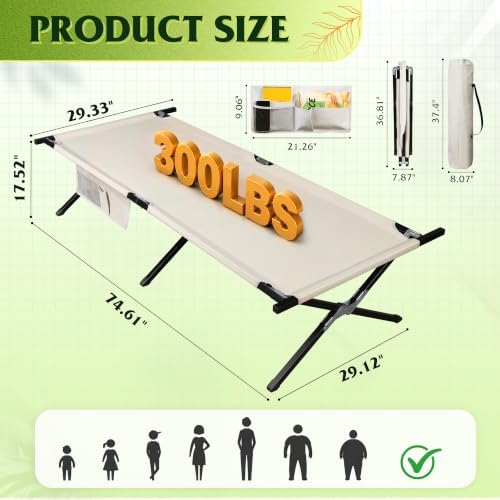 WLIVE Folding Camping Cots for Adults with Carry Bag, 300 lb, Green - Image 3