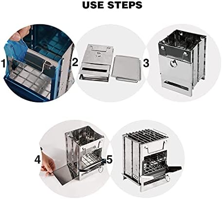 REDCAMP Wood Burning Folding Camp Stove Stainless Steel Grill, Portable Collapsible Backpacking Stove Survival Rocket Stove for Hiking Outdoor Tent Camping Picnic BBQ, Samll - Image 4