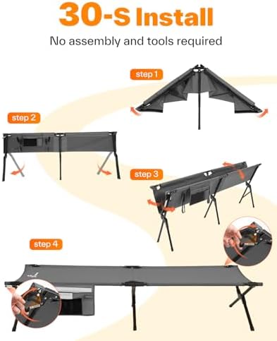 Sportneer Camping Cot, 78.3"x28.7"x14.6" Sturdy 6-Leg Foldable Guest Bed for Adults with Storage Bag & Side Pocket, Compact Portable Design 330 LBS Support - Image 7