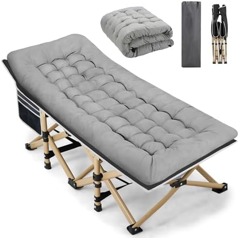 Fragess Portable Camping Cot, 600LBS Max Load, Extra Wide with Thick Mattress, Folding Cot for Outdoor Camping/Office, Home Nap (Grey) by Fragess