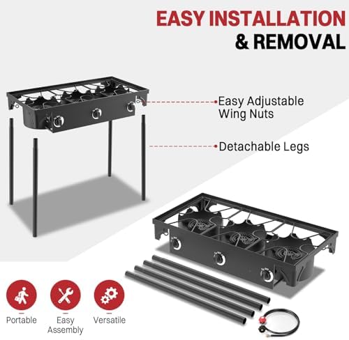 3 Burner Propane Camp Stove | 225,000 BTU | High Pressure Gas Burners - Image 4