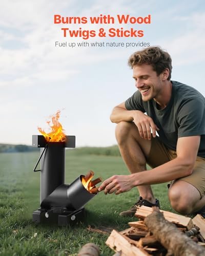 VEVOR Camping Rocket Stove, Wood Burning Portable Rocket Stove with Carrying Bag for Backpacking, Carbon Steel, Burn Wood, Twigs or Sticks for Outdoor Cooking, Backyard, Camp Cooking, Heating, Black - Image 2
