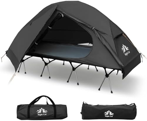 Night Cat Camping Cot Tent - Waterproof 1-Person Off-Ground Combo Cot Bed for Adults Portable Easy Set-up Tent Black 27.5'' Width by NightCat