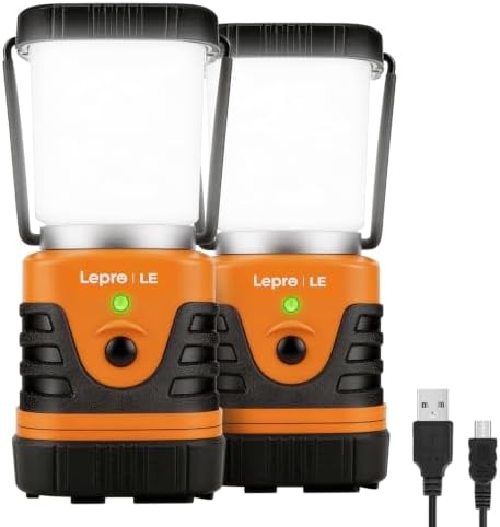 Lepro 1000LM LED Camping Lantern Rechargeable with 4 Light Modes, Orange by Lepro
