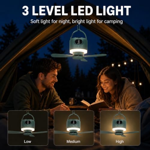 Camping Tent Fan with Light, Rechargeable Hanging Fan with Remote - Image 6