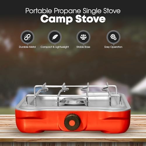 GasOne Single Propane Burner Camp Stove – 10,000BTU Portable Stove Propane Grill with Removable Cooking Grid – Large Easy to Use Knob – Carry Case Included - Image 2