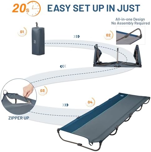 TIMBER RIDGE 20-Second Quick Set-Up Camping Cot, Lightweight Aluminum Folding Cot with Zipper Closure, Portable Carry Bag Included for Camping, Travel and Outdoors, Support up to 225lbs, Blue 2pcs - Image 3