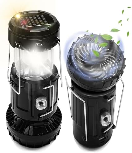 DIBMS 2-Pack Solar Camping Fan w/ Lantern, Collapsible LED Hanging Lights by DIBMS
