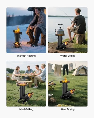 VEVOR Camping Rocket Stove, Wood Burning Portable Rocket Stove with Carrying Bag for Backpacking, Carbon Steel, Burn Wood, Twigs or Sticks for Outdoor Cooking, Backyard, Camp Cooking, Heating, Black - Image 3