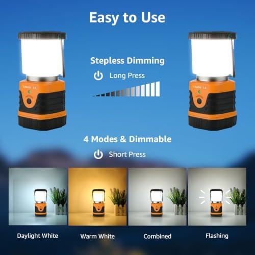 Lepro 1000LM LED Camping Lantern Rechargeable with 4 Light Modes, Orange - Image 2