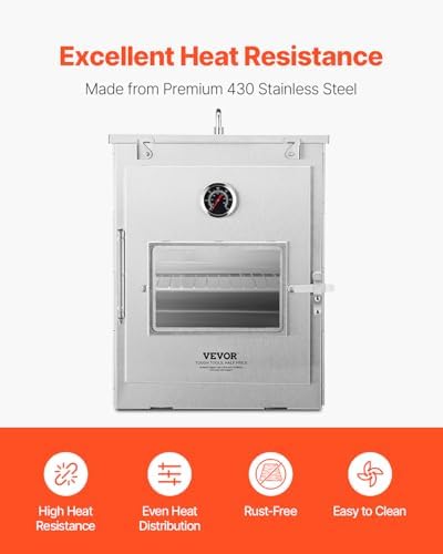 VEVOR Foldable Camping Oven, Stainless Steel Portable Camping Stove, with 3 Tier Grill, Handle and Thermometer, Use with Wood Burning Fire, Propane Stoves, for Baking Bread, Pizza, Outdoor Cooking - Image 4