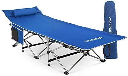 Alpcour Folding Camping Cot – Deluxe Collapsible Single Person Bed in a Bag w/Pillow for Indoor & Outdoor Use – Ultra Lightweight, Comfortable, Heavy Duty Design Holds Adults & Kids Up to 300 Lbs by Alpcour