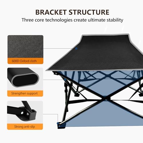 VINGLI Folding Camping Cot Bed,Camping Cots for Adults with Mattress, Foldable Cots for Sleeping with Pillow 1200D Layer Oxford for for Guest,Travel,Hiking-Black 1P - Image 3