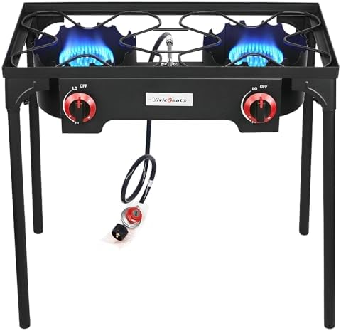 VIVICREATE Propane Grill 2 Burner Outdoor Propane Stove Portable Gas Grill High Pressure Camping Stove Double Burner Cooker for Camping Backyard BBQ Outdoor Cooking by Vivicreate