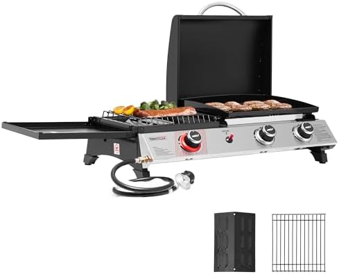 Royal Gourmet PD1305H 3-Burner Propane Gas Grill, Griddle Combo with Lid by RoyalGourmetCorp