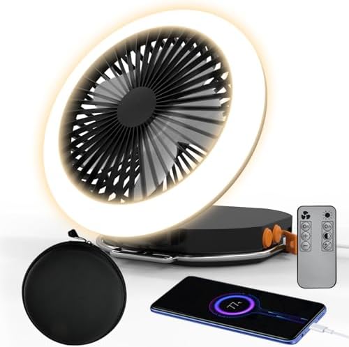 iodoo Camping Fan Light with Remote and Portable Carrying Bag - 12000mAh Rechargeable Battery, 24H Run Time, 2000LM, 3 Light Modes & Stepless Dimming, Ultra - Quiet Table Fan Baby Fan by Fromnowonlightupthisworld
