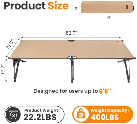 Heavy Duty Camping Cot for Adults, 31.5'' Wide Folding Cot Supports 400LBS - Image 2