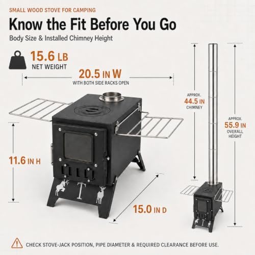 Camping Stove，Portable Camping Wood Stove for Tent with 5-Piece Chimney - Image 2
