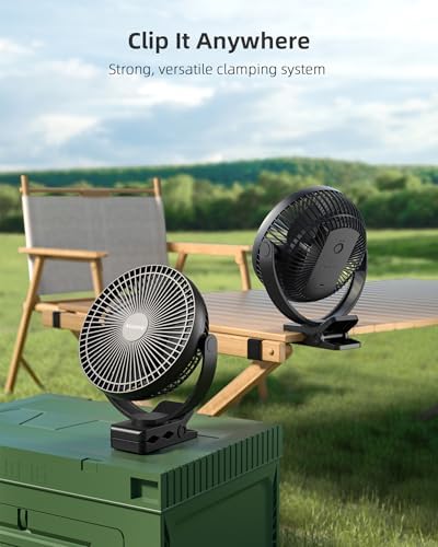 Koonie 8" Clip on Fan, 10000mAh Rechargeable Battery, Strong Airflow, Black - Image 3