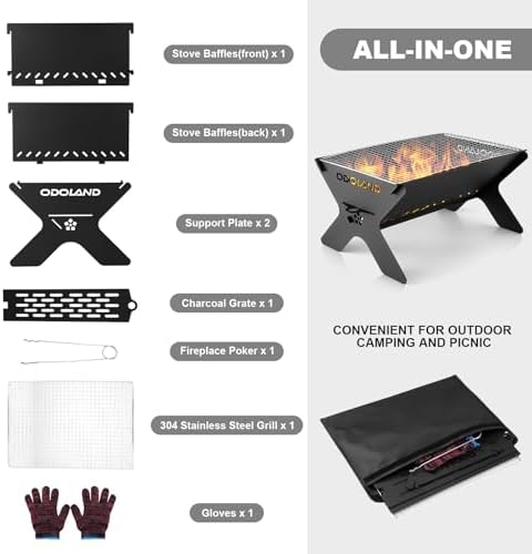 Odoland Portable Folding Charcoal Grills for Outdoor Cooking Bonfire BBQ - Image 2