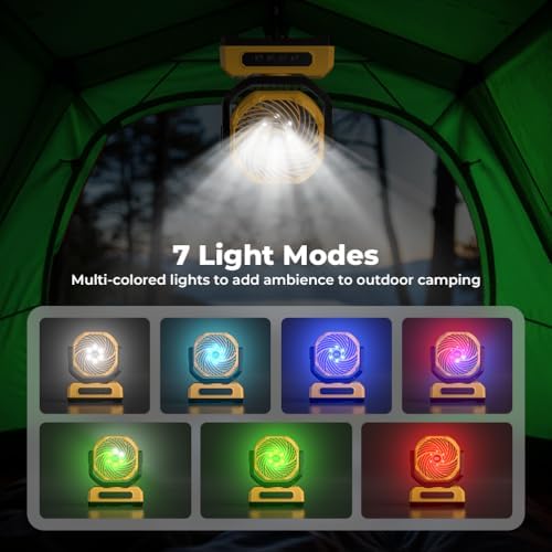 30000mAh Portable Camping Fan with RGB Lantern, Rechargeable Battery Powered Oscillating 4 Wind Speeds LED Display, Remote Control Timer Tent Beach Cordless USB Fans for Travel Home Outdoor, Yellow - Image 6