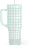 SANDJEST Mint Gingham 40oz Slider Tumbler with Handle and Straw - Insulated Stainless Steel Travel Coffee Mug for Women Girls, Gift for Birthday, Christmas by SANDJEST
