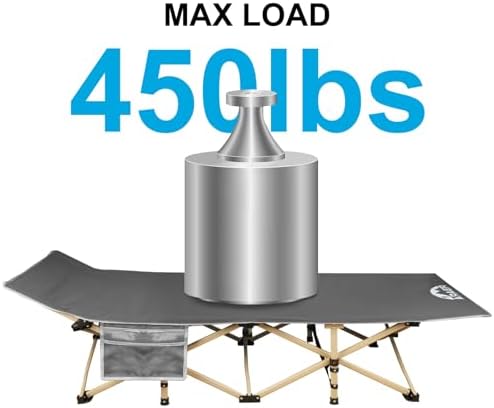 ARAER Camping Cot, 450LBS(Max Load), Portable Folding Outdoor Bed with Carry Bag for Adults Kids, Heavy Duty Cot for Traveling Gear Supplier, Office Nap, Beach Vocation and Home Lounging (Grey) - Image 3
