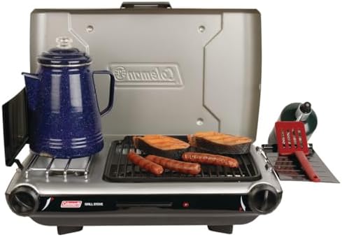 Coleman Tabletop 2-in-1 Grill & Stove with 2 Adjustable Burners, Propane Grill/Stove with Push-Button Starter, Wind Guards, Grease Tray, & 20,000 BTUs of Power for Camping, Tailgating, & More by Unknown