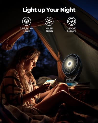 Koonie 8'' 10000mAh Portable Clip on Fan with LED Lantern and Hook - Image 6