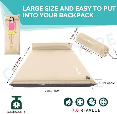 Clostnature 3in Lightweight Self Inflating Sleeping Pad for Camping - Image 2
