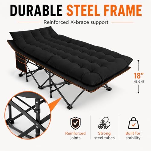 Camping cots, Oversized 32inch Width Portable Foldable Outdoor Bed for Adults Kids, Cot for Traveling Gear Supplier, Office Nap,Support 900 lbs-with Sleeping Pad Mattress - Image 5