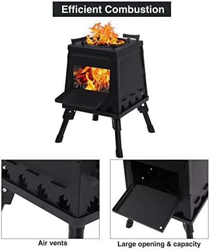 Wood Burning Camp Stove, Portable Cast Iron Camping Wood Stove, Black Woodstove with Carrying Case for Backpacking Outdoor Cooking - Image 5