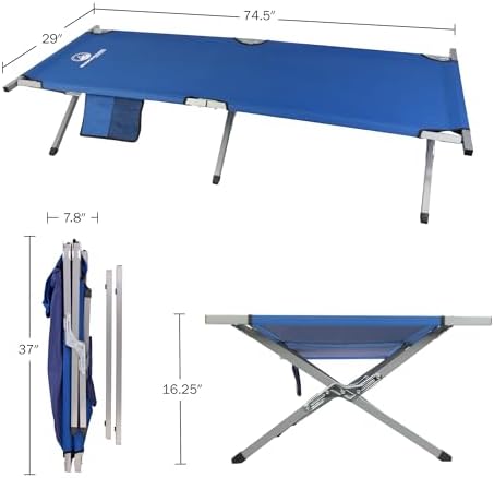 Wakeman Outdoors Camping Cot Portable Folding Camp Bed, Blue, 74.5" x 29" - Image 3