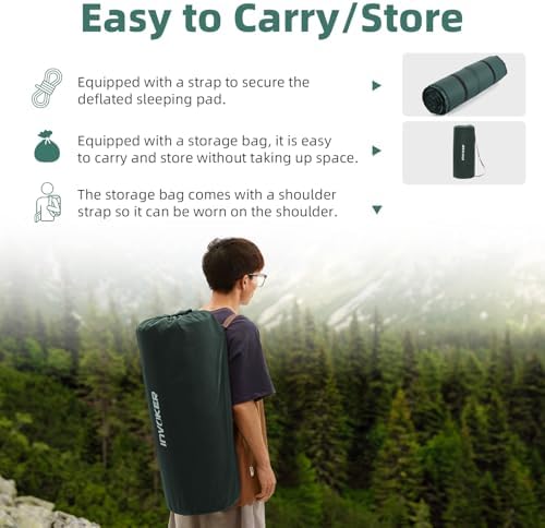 INVOKER Camping Sleeping Pad, Self-Inflating, 75 x 24 x 3.15 in, Green - Image 6
