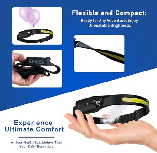 Headlamp Rechargeable (3-Pack), LED Head Lamp Flashlight, 230° Wide Beam Headband Light, 400 Lumen Super Bright, USB-C Rechargeable Lightweight Headlight for Running, Fishing, Hiking, Camping - Image 3