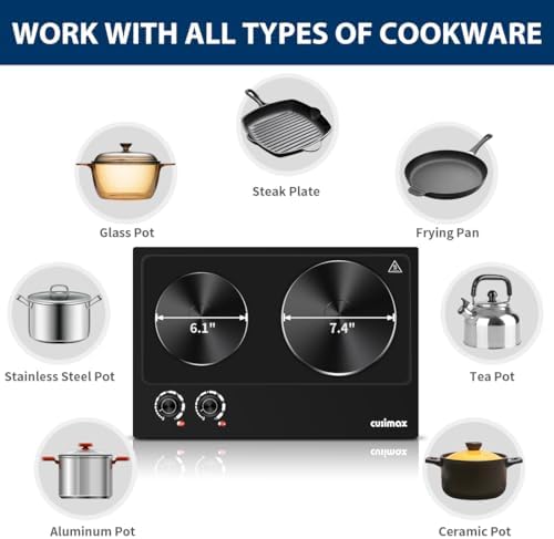 CUSIMAX Hot Plate, 1800W Electric Burner Double Hot Plate for Cooking,Black - Image 2