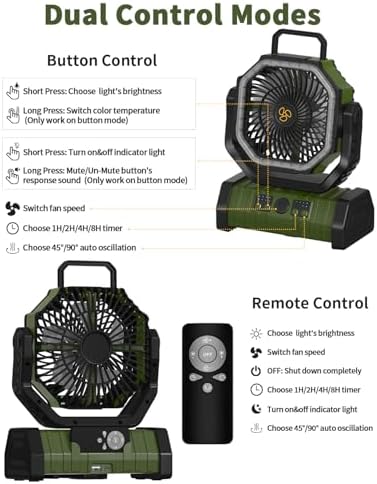 ADUST 20000mAh Camping Battery Powered Fan with Light for Tent - Green - Image 5