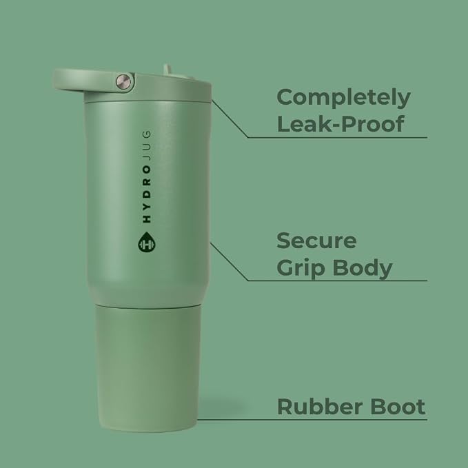 HydroJug Sport - Stainless Steel Tumbler with Straw, Vacuum Insulated, 20oz Leakproof Water Bottle, Ergonomic Design, Reusable, Dishwasher Safe, Rubber Base, Durable for Gym or Outdoors, Sage - Image 2