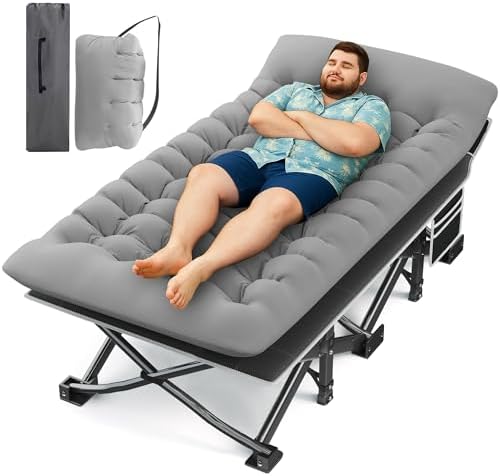 HABUTWAY Camping Cot with Mattress, 32" Extra Wide Camping Cots for Adults, Sleeping Cot for Adults Holds Up to 600LBS, Cots for Sleeping, Camp, Rv, Beach, Patio, Office Naps(Grey) by HABUTWAYMakeYourLifeComfortable
