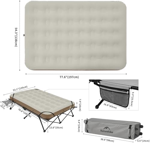 Naturehike Queen-Sized Airbed Cot Combo, Folding 2 Person Camping Cot with Air Mattress, Side Table and Wheeled Carry Bag, Camping Bed for Outdoor Camp Guests (Pump Not Included) - Image 3