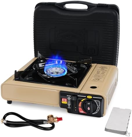 SHINESTAR 7800 BTUs Portable Butane or Propane Camping Stove, Wind Guard by SHINESTAR