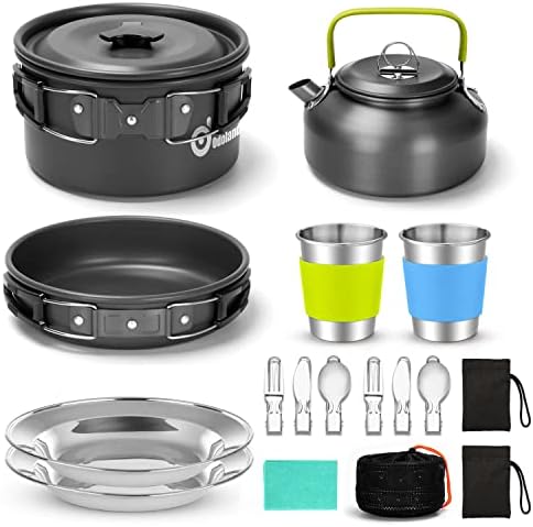 Odoland 15pcs Camping Cookware Mess Kit, Lightweight Pot Pan Kettle Set by Odoland