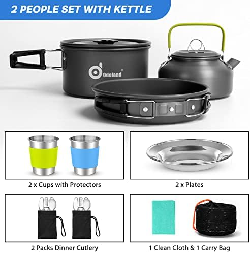 Odoland 15pcs Camping Cookware Mess Kit, Lightweight Pot Pan Kettle Set - Image 4