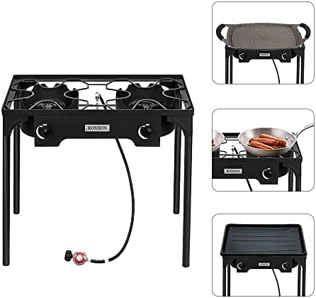 ROVSUN 2 Burner Outdoor Propane Gas Stove with Regulator, High Pressure 150,000 BTU Stand Cooker for Backyard Cooking Camping Home Brewing Canning Turkey Frying - Image 3