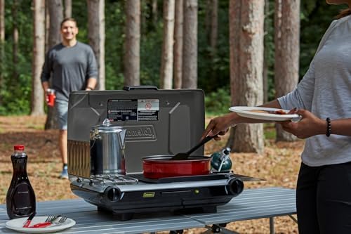 Coleman Tabletop 2-in-1 Grill & Stove with 2 Adjustable Burners, Propane Grill/Stove with Push-Button Starter, Wind Guards, Grease Tray, & 20,000 BTUs of Power for Camping, Tailgating, & More - Image 3