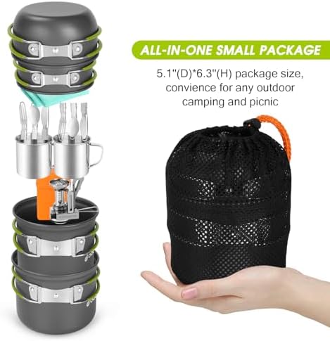 Odoland 16pcs Camping Cookware Mess Kit, Lightweight Pot Pan Mini Stove with 2 Cups, Fork Spoon Kits for Backpacking, Outdoor Camping Hiking and Picnic - Image 4