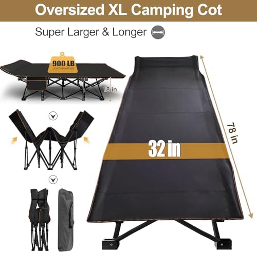DoCred Oversized XXL Folding Camping Cot with Mattress, 2 Pack 32" Wide Cot - Image 3
