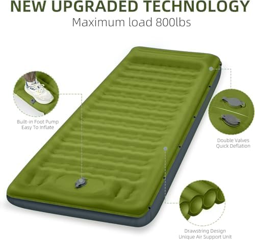 FNARMW Camping Sleeping Pad, Extra Thick 5 Inch Camping Mat with Pillow Built-in Foot Pump Inflatable Sleeping Pads Compact for Camping Backpacking Hiking Traveling Tent（Military Yellow） - Image 5