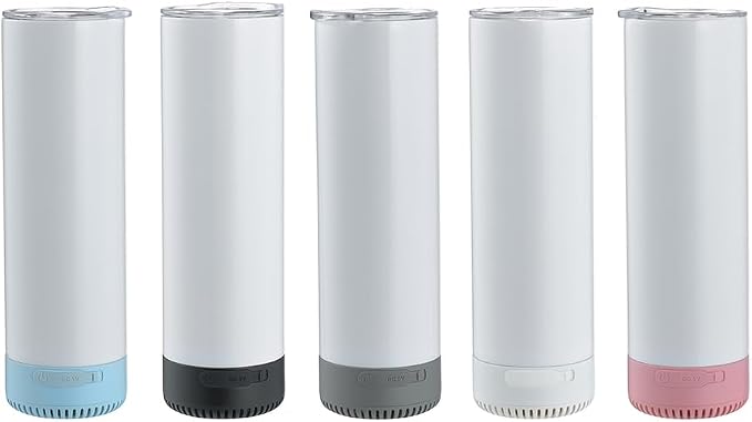 5Pack 20 oz Buletooth Sublimation Printed Speaker Tumbler Straight Skinny Double Wall With Lid (5colors 5pcs) by FashionableandHighQuality
